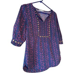 Y2k Inspired Blouse Blue/Pink With Military Style Metal Buttons Size Small